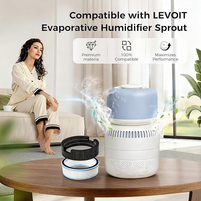 3 Pack Replacement Wick Filter Compatible with LEVOIT Sprout Evaporative Humidifier for Bedroom Baby with Dual Filters for Air & Water. Model LEH-B381S. - Image 2