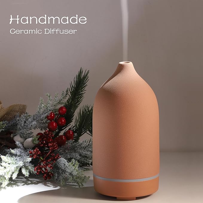 Essential Oils for Diffusers for Home,Ceramic Diffuser for Essential Oils,Handmade Aroma Diffuser 100ML (Pottery Red) - Image 2