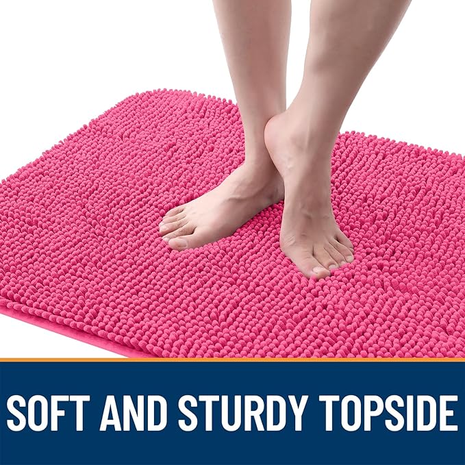 OLANLY Dog Door Mat for Muddy Paws 34x21, Absorbs Moisture and Dirt, Absorbent Non-Slip Washable Doormat, Quick Dry Chenille Mud Mat for Dogs, Entry Indoor Entryway Carpet for Inside Floor, Hot Pink - Image 4