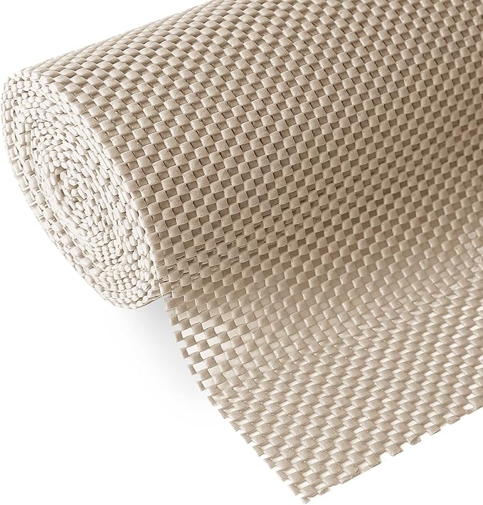 Shelf and Drawer Liner, Non-Adhesive Non Slip and Grip Durable Clean Pad Full Size 17.7 Inches x 20 Feet for Drawers, Shelves, Cabinets, Storage, Kitchen, Desks, Kitchenware, Tableware, Beige by Iwtmm