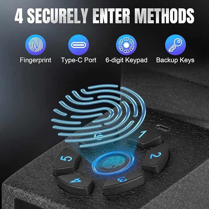 Gun Safe for Handgun, Drop Down Biometric Pistol Safe, 3 Ways Quick Access with Fingerprint/PIN Code/KEY, Single GunSafe for Nightstand Bedside Home,Wall, Dresser - Image 2