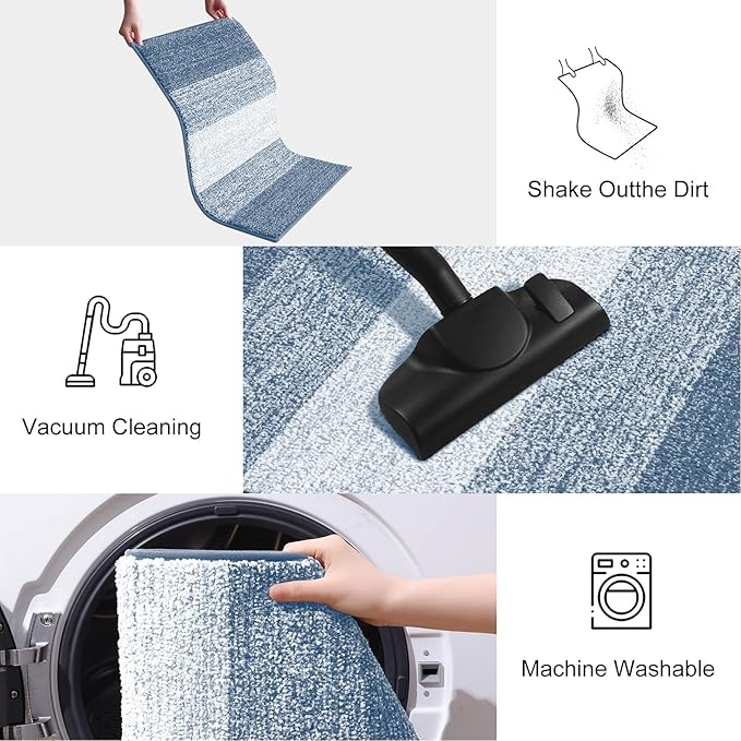 Smiry Dog Door Mat for Muddy Paws, Absorbs Moisture and Dirt, Low-Profile Entryway Mat with Non-Slip Backing, Entry Indoor Outdoor Doormat for Inside Floor (71x47 Inches, Light Blue, Striped) - Image 6