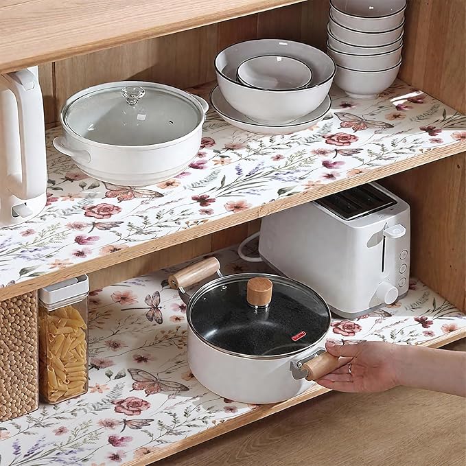Shelf and Drawer Liner for Kitchen Cabinets, Non-Adhesive and Strong Non-Slip Floral Shelf Cabinet Drawer Liners for Kitchen, Waterproof Cupboard Liners,Easy to Clean,12IN x 10FT - Image 3
