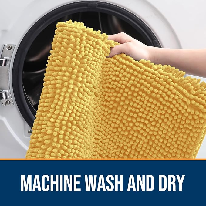 OLANLY Dog Door Mat for Muddy Paws 24x16, Absorbs Moisture and Dirt, Absorbent Non-Slip Washable Doormat, Quick Dry Chenille Mud Mat for Dogs, Entry Indoor Entryway Carpet for Inside Floor, Yellow - Image 5