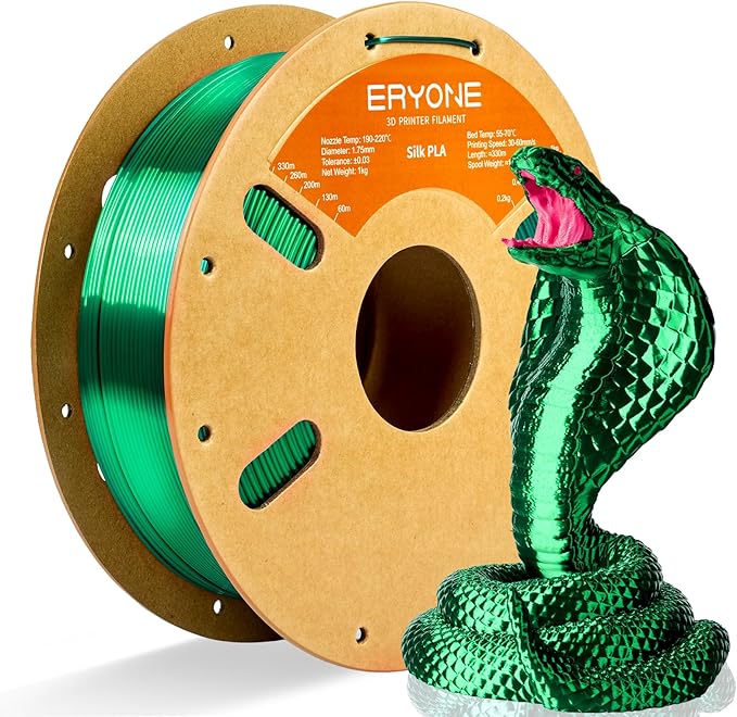 ERYONE Silk PLA Filament for 3D Printer, 1.75mm +/- 0.03mm, 1kg (2.1LBS)/Spool, Silk Christmas Green by ERYONE