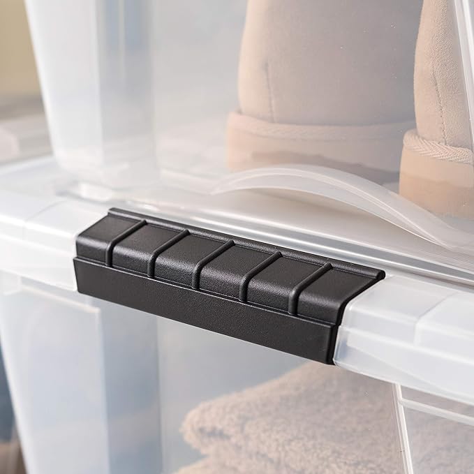 IRIS USA 32 QT Plastic Storage Box with Lid and Latches - 6 Pack - BPA-Free, See-Through Organizing Solution, Durable Nestable Stackable Containers, Secure Pull Handle - Clear - Image 7