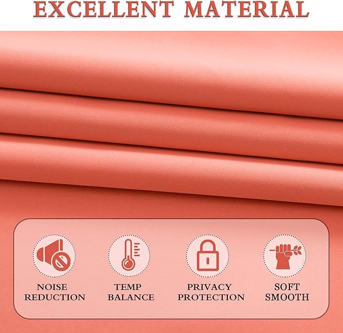 DONREN Coral Blackout Curtains Rod Pocket Curtain Panels - Salmon Color Thermal Insulated Curtain Drapes for Living Room (42 W x 63 L Inch,2 Panels) - Image 5