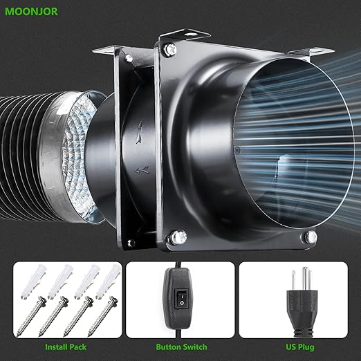 4inch Axial Fan Kit, Exhaust Extractor Blower Ventilation Fan with Button Switch, Dryer Hose for Grow Tent, HVAC, 3D Printer - Image 4