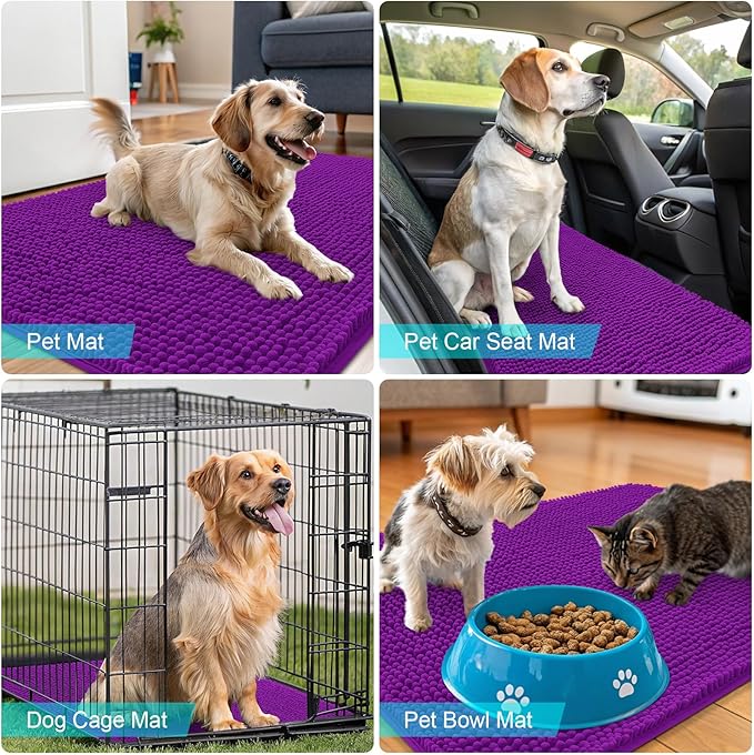 OLANLY Dog Door Mat for Muddy Paws 59x24, Absorbs Moisture and Dirt, Absorbent Non-Slip Washable Doormat, Quick Dry Chenille Mud Mat for Dogs, Entry Indoor Entryway Carpet for Inside Floor, Purple - Image 7