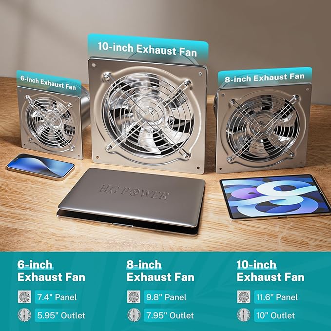 HG Power 6 Inch Exhaust Fan: Kitchen Exhaust Fans with Switch Portable Attic Vent Fan with 8 Feet Power Cord Plug-in Garage Ventilation Fan with Damper Shop Chicken Coop Basement Smoking Room Silver - Image 7