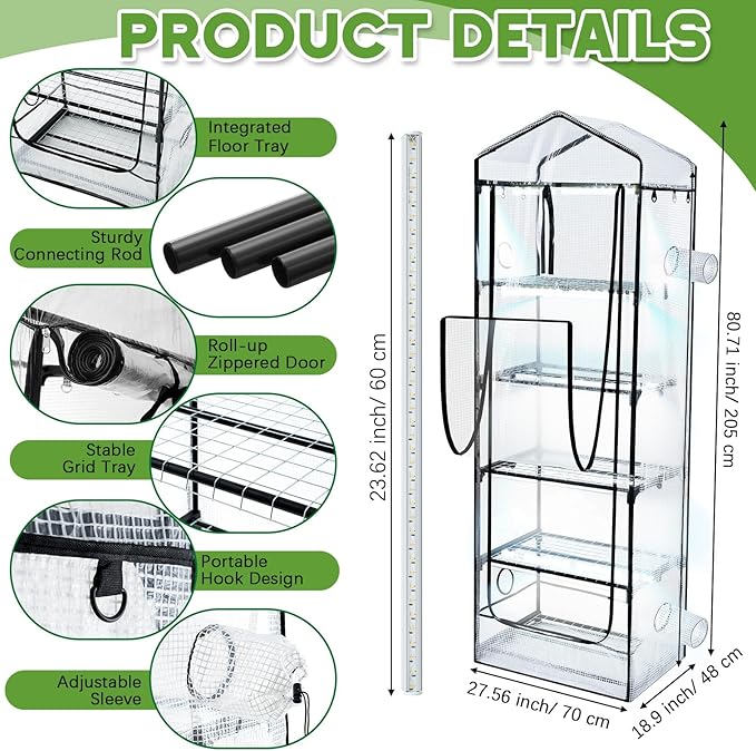Windyun 5 Tier Extra Tall Mushroom Grow Tent Kit with Light & Timer, 80 x 19 x 27 Inch & 6500k Greenhouse with LED Grow Light, 4" Vents & Built in Humidifier Ports for Indoor Outdoor Mushroom Tent - Image 3