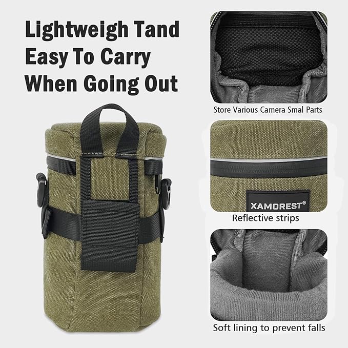 Camera Lens Case Lens Bag Compatible (4.13" x 7.28"(Canvas, Green)) - Image 4