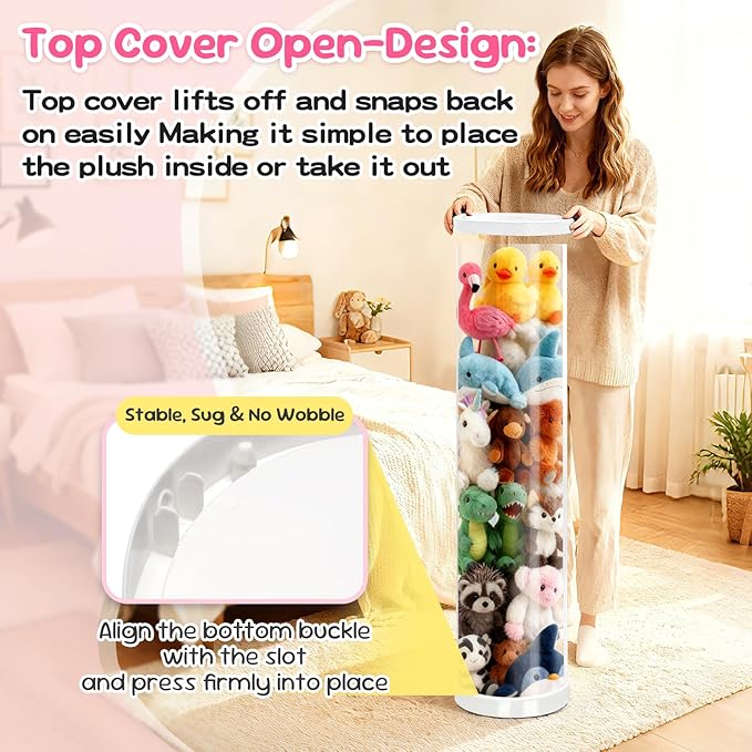 Stuffed Animal Storage Tube, 47x11 Inch Large Capacity Toy Storage Organizer with Zipper - Easy Assembly & Space Saving for Plush Toys, Ideal for Playrooms Living Rooms Bedrooms (ivory white) - Image 6