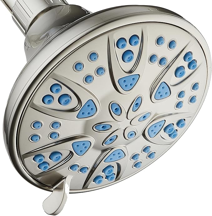 AquaDance Antimicrobial – Anti-Clog High-Pressure 6-Setting Head with Microban Nozzle Protection from Growth of Mold, Mildew & Bacteria for Stronger Shower 4", Aqua Blue Jets – 1.8 GPM by AquaDance