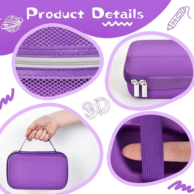 Case Compatible with 3Doodler Start+ Essentials for 3D Pen Set for Kids, Carrying Holder Fit for Printing Pens, Storage Organizer for Printing Filament Refill, Micro-USB Charger (3D-02-Purple) - Image 3