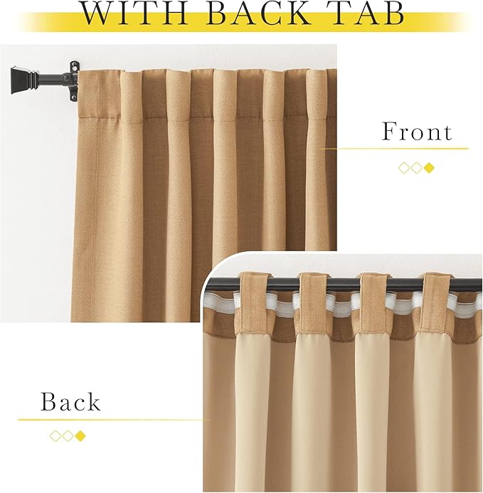 NICETOWN Thick Living Room Caramel Curtains 84 inches Long, Rod Pocket/Back Tab/Hook Belt Faux Linen Room Darkening Curtains Farmhouse Window Drapes for Bedroom, W52 x L84, 2 Panels - Image 9
