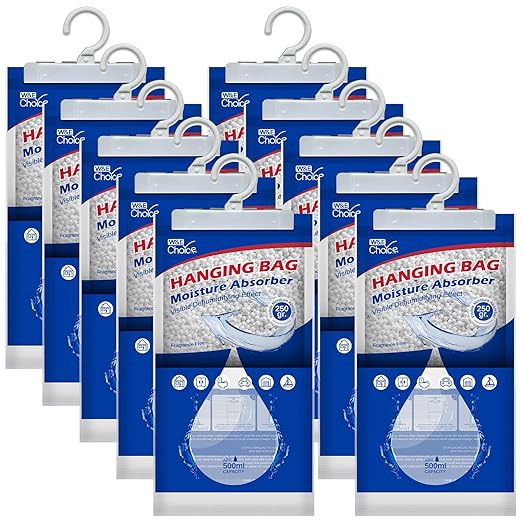 W&E Choice Moisture Absorbers Hanging Bag for Your Closet, Dehumidifier Bags for Bathroom, Fragrance Free Humidity Packs, 10 Pack by WEChoice
