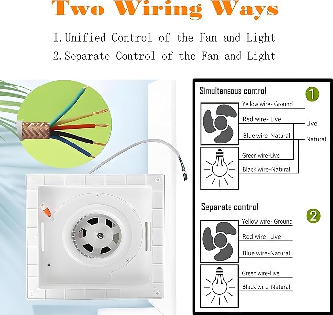 Bathroom Exhaust Fan with LED Light 8 inch Ceiling Mount Ventilation Fan 100 CFM,Voltage 110V,4 Inch Duct Quiet Bathroom Ventilation Exhaust Fan for Shower/Restroom/Office - Image 4