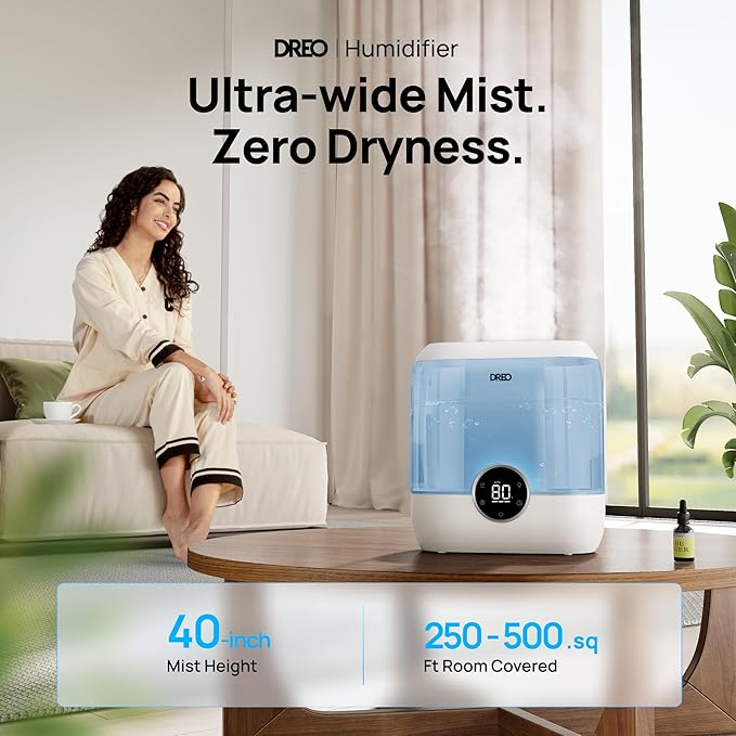 DREO Smart Humidifiers for Bedroom, 6L Top Fill Supersized Cool Mist Humidifier for Large Room, 60 Hour Runtime, Quiet Ultrasonic Humidifiers for Plants, Baby, Indoor, Home, Night Light, Blue - Image 2