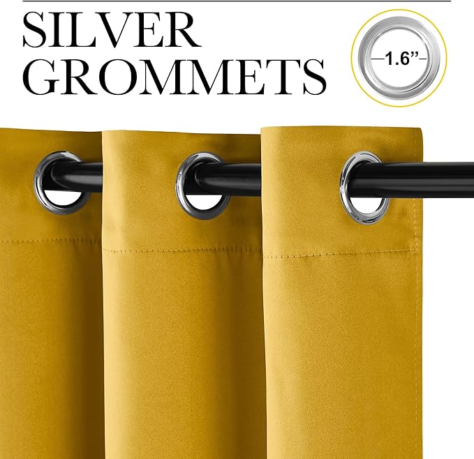 NICETOWN Gold Blackout Cafe Faux Silk Curtains for Small Windows, 42" Wide by 63" Long, 2 Panels, Grommet Privacy Blackout Satin Drapes for Home Decoration - Image 2