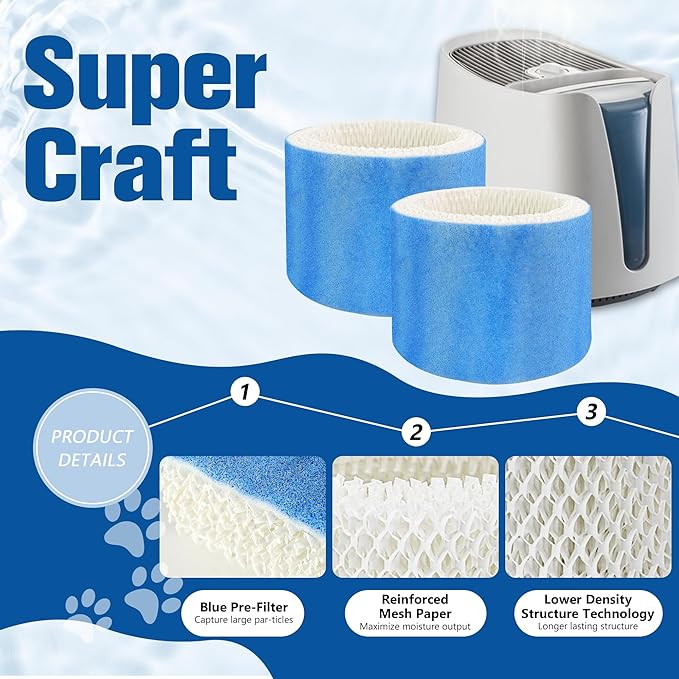 Funmit Humidifier Filters Replacement for Honeywell Humidifier Filter HAC-504 HAC-504AW and Honeywell Filter A, Replacement for Honeywell HCM-350 HCM-500 HCM600 Cool Mist Humidifiers, 6 Pack, Blue - Image 3