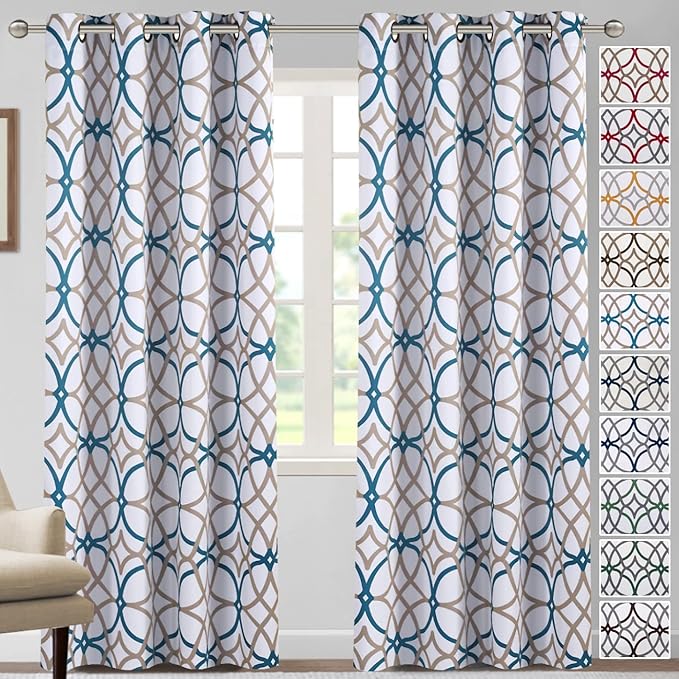 H.VERSAILTEX Blackout Curtains for Bedroom Printed Design 84 Inch Length Thermal Insulated Curtains for Living Room Modern Grommet Window Drapes 2 Panels Set, Teal and Taupe by HVERSAILTEX