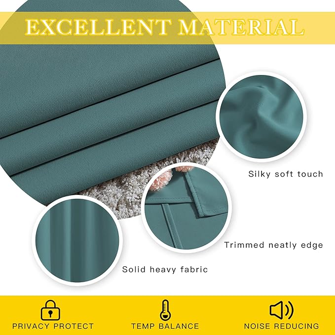 NICETOWN Blackout Room Darkening Window Curtain - Thermal Insulated Solid Grommet Blackout Patio Door Curtain/Drape for Living Room (Sea Teal, 1 Panel, 80 by 95-inch) - Image 5