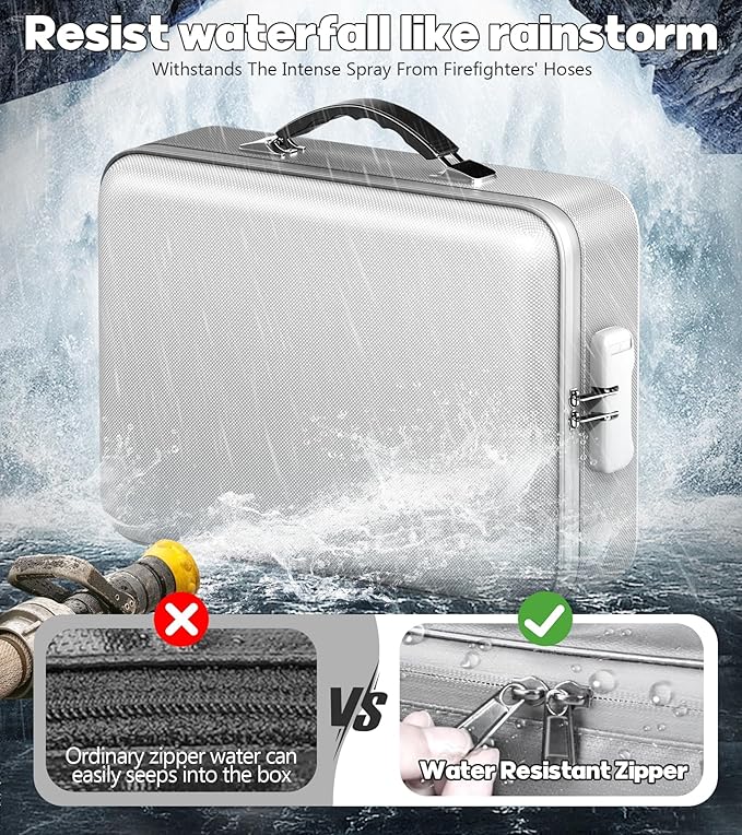 Fireproof Document Box, Hard Case Highly Flame-Resistant Fire Proof Waterproof File Organizer with Lock, Portable Fire Safe for Important Documents & Valuables Storage (Gray, ‎15"*11"*5") - Image 7