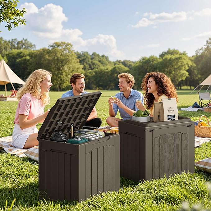 JUMMICO 31 Gallon Resin Deck Box Waterproof Indoor Outdoor Storage Boxes for Patio Furniture Cushions and Garden Tools (Brown, 31gallon-2 Packs) - Image 5