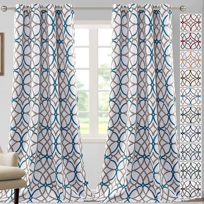 H.VERSAILTEX Blackout Curtains Printed Design 96 Inch Length 2 Panels Set Thermal Insulated Curtains for Bedroom Living Room Geometric Modern Grommet Window Drapes - Teal and Taupe by HVERSAILTEX
