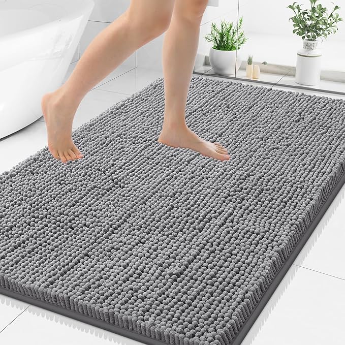 Smiry Luxury Chenille Bathroom Rugs 50x30, Extra Soft and Absorbent Shaggy Bath Mat, Machine Washable, Non-Slip Plush Carpet Runner for Tub, Shower, and Floor, Home Decor Accessories, Grey by Smiry