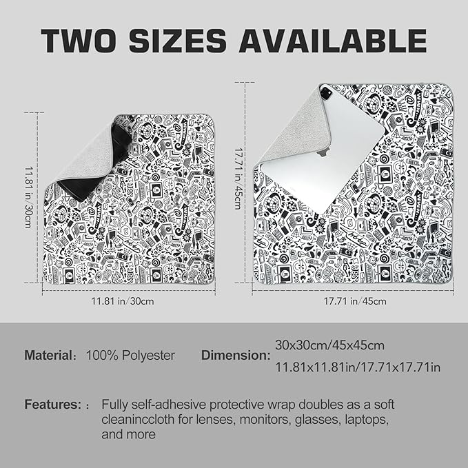 15 in Camera Wrap with Pouch,Lens Protective Wrap,Anti-scratch Anti-dust, Flexible Wrapper Camera Travel Accessories for DSLR Mirrorless Camera Lens(Graffiti), 11.8, Black-White - Image 3