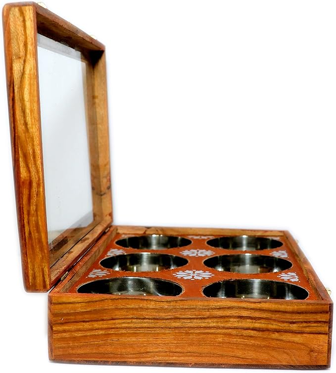 Wooden Spice Box Multipurpose Utility Table Top Glass Top Masala Dabba Containers Jars Cum Kitchen & Dry Fruit Box - Image 5