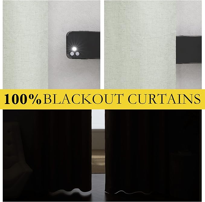 NICETOWN Sage Green Blackout Linen Curtains 95 inches Long, 2 Pieces, 52" Wide Each Panel, Bronze Grommet Full Light Blocking Drapes with White Thermal Insulated Coating for Nursery, Hall, Villa - Image 2