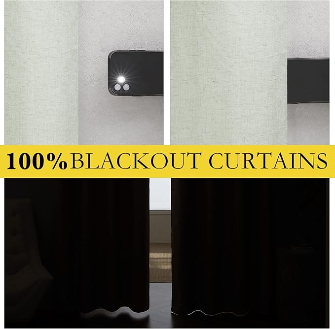NICETOWN Sage Green Linen Blackout Curtains for Night Shift, Great Job, Set of 2, 34" by 60", Short Kitchen Burlap Linen 100% Blackout Drape Panels with Bronze Grommets for Blocking Light - Image 2