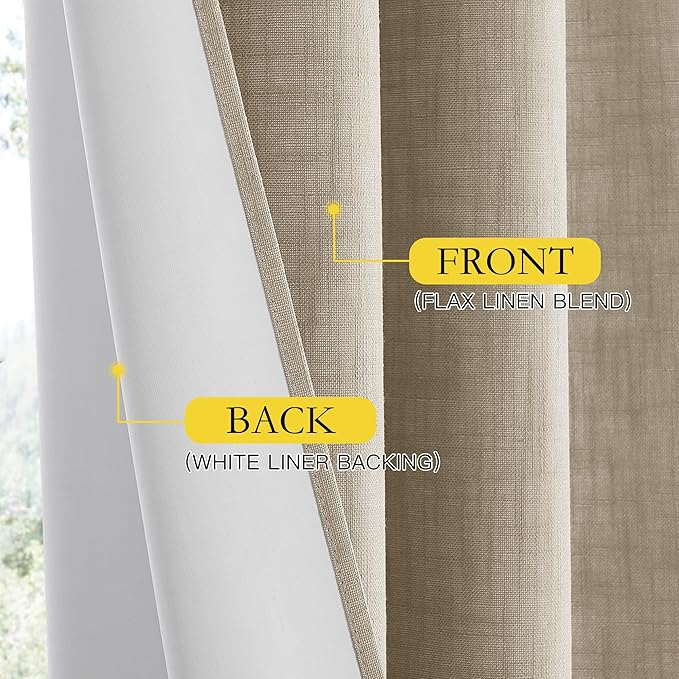 NICETOWN Taupe 100% Blackout Linen Curtains 84 inch Long Burg, Farmhouse Thick Completely Blackout Window Treatment Panels Thermal Insulated Drapes for Living Room (1 Pair, 42" Width Each Panel) - Image 6