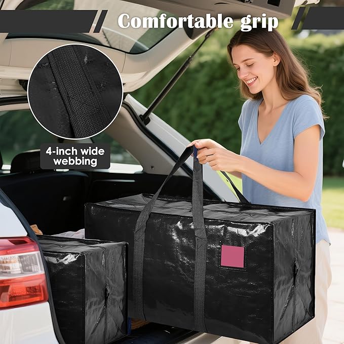 6 Pack Extra Large Heavy Duty Moving Bags with Reinforced Zipper & Wide Handles, Moisture-Resistant Storage Bins Packing Cubes for Clothes, College Dorm, Travel, and Home Organization, Black - Image 6