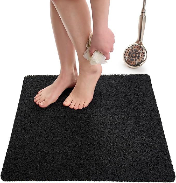 Enkosi Loofah Shower Mat Non-Slip - Anti-Slip Bath Mat for Inside Showers, Tub, Bathtub, Bathroom - Quick Dry PVC with Drain Holes - Cushioned Safety Grip - Secure for Kids and Elderly (Black 24x24) by ENKOSI