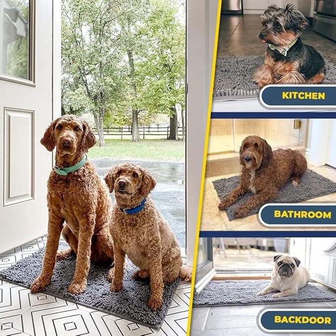Muddy Mat® Pack of 3 Highly Absorbent Microfiber Dog Door Mat and Pet Rug, Non Slip Thick Washable Area Mat Soft Chenille for Kitchen Bathroom Bedroom and Outdoor - Grey Small, Medium & Large - Image 7
