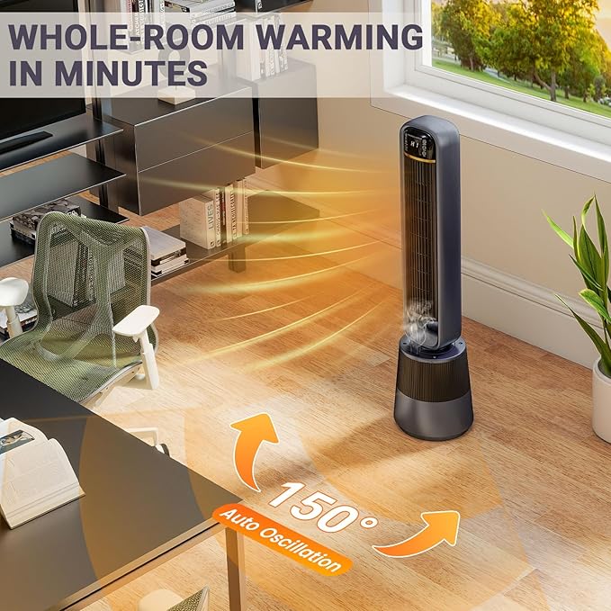 Zynkez 2-in-1 Space Heater with Humidifier, Heater and Fan Combo with 1.75L Water Tank, Thermostat Control, Dual-Motor Fan, 150° Oscillation, 35.5" Indoor Heater for Large Room Use Bedroom & Office - Image 3