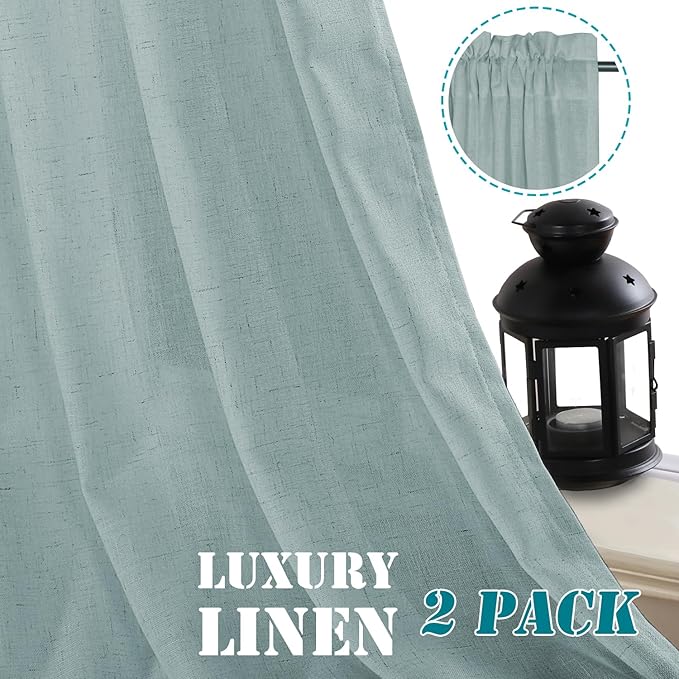 H.VERSAILTEX Linen Curtains Elegant Natural Linen Semi Sheer Curtains Energy Light Filtering Rod Pocket Window Treatments Panels for Living Room (Set of 2, Cloud Blue, 52 inch W X 84 inch L) - Image 8