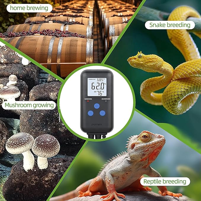 DIGITEN Humidity Controller Pre-Wired Digital Humidistat with Temperature Display, Dual-Stage Outlet Humidifier /Dehumidifier for Mushroom,Reptile, Greenhouse, Fan, Grow Tent - Image 8