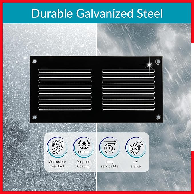 6x2 Vent Cover (Duct Opening) - Black HVAC Return Air Grille for Wall and Ceiling - Metal AC Vent Cover with Mesh - Rectangular Ventilation Register - External Dimensions: 7,87" W x 3.94" H - Image 3