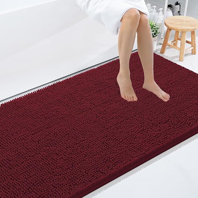 Smiry Luxury Chenille Bathroom Rugs 71x47, Extra Soft and Absorbent Shaggy Bath Mat, Machine Washable, Non-Slip Plush Carpet Runner for Tub, Shower, and Floor, Home Decor Accessories, Burgundy by Smiry