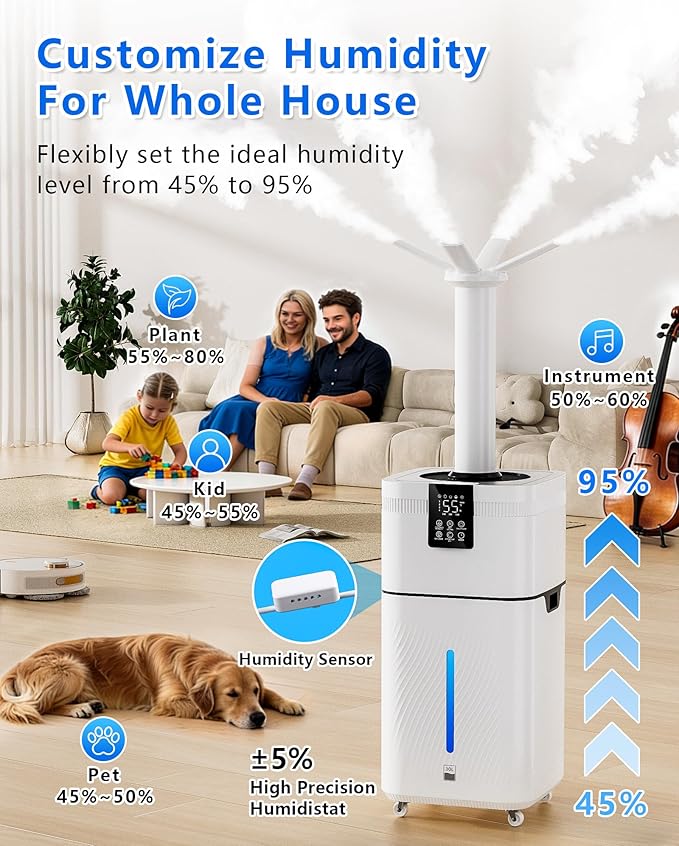 30L/7.93Gal Commercial humidifier Large Room 4200 sq.ft, Whole House Humidifiers 3000ml/H Mist Output, Cool Mist Industrial Humidifiers for Home, Plants, Office, Warehouse, Greenhouse - Image 5