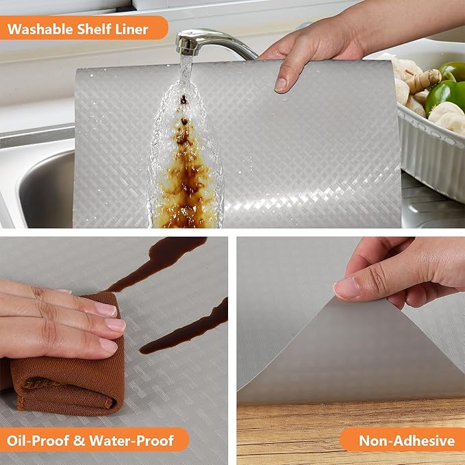Light Gray Shelf Liners for Kitchen Cabinets Refrigerator Liners Waterproof & Oil-Proof Kitchen Cupboard Liner Drawer Mats EVA Material Non Adhesive Fridge Liner for Shelves 11.8 x 59 Inches - Image 4