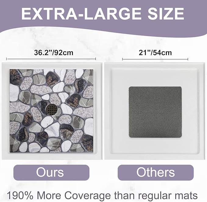 Square Shower Mat Non Slip: 36x36 Inch Extra Large Shower Mats with Drain Hole in Middle -Anti Slip Shower Mats for Inside Shower -Loofah Shower Floor Mat Bath Mat for Shower Stall Bathtub Elderly - Image 2