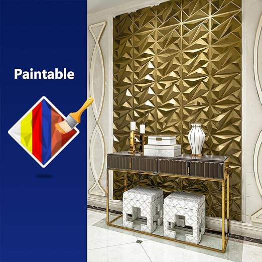 Art3dwallpanels 33 Pack 3D Wall Panel Diamond for Interior Wall Décor, PVC Textured Wall Panels, 12''x12'' Cover 32.Sq.Ft. Golden - Image 5