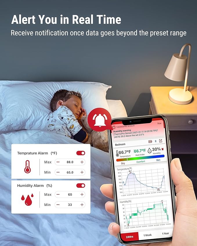 ThermoPro TP357 Digital Hygrometer Indoor Thermometer of 260FT, Bluetooth Humidity Meter with Smart App, Room Humidity Gauge with Humidity Sensor, 2-Year Data Storage and Export - Image 8