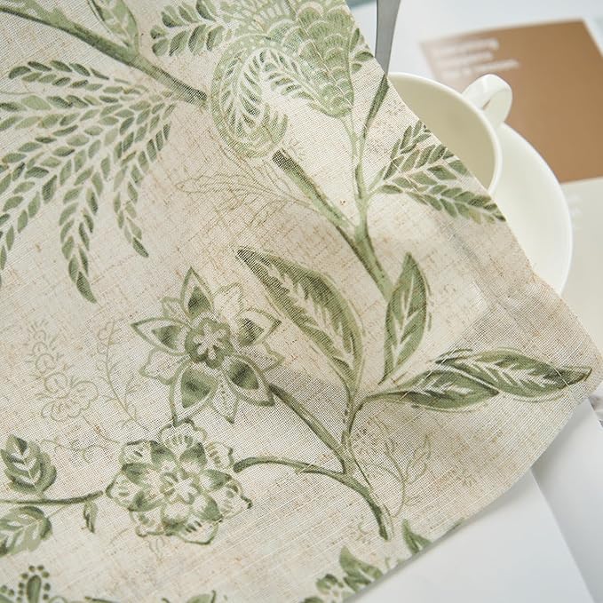 jinchan Linen Floral Curtains for Living Room with Printed Flower 90 Inches Long Light Filtering French Country Back Tab Rod Pocket Sage Green Window Curtain Set Farmhouse Drapes 2 Panels - Image 6